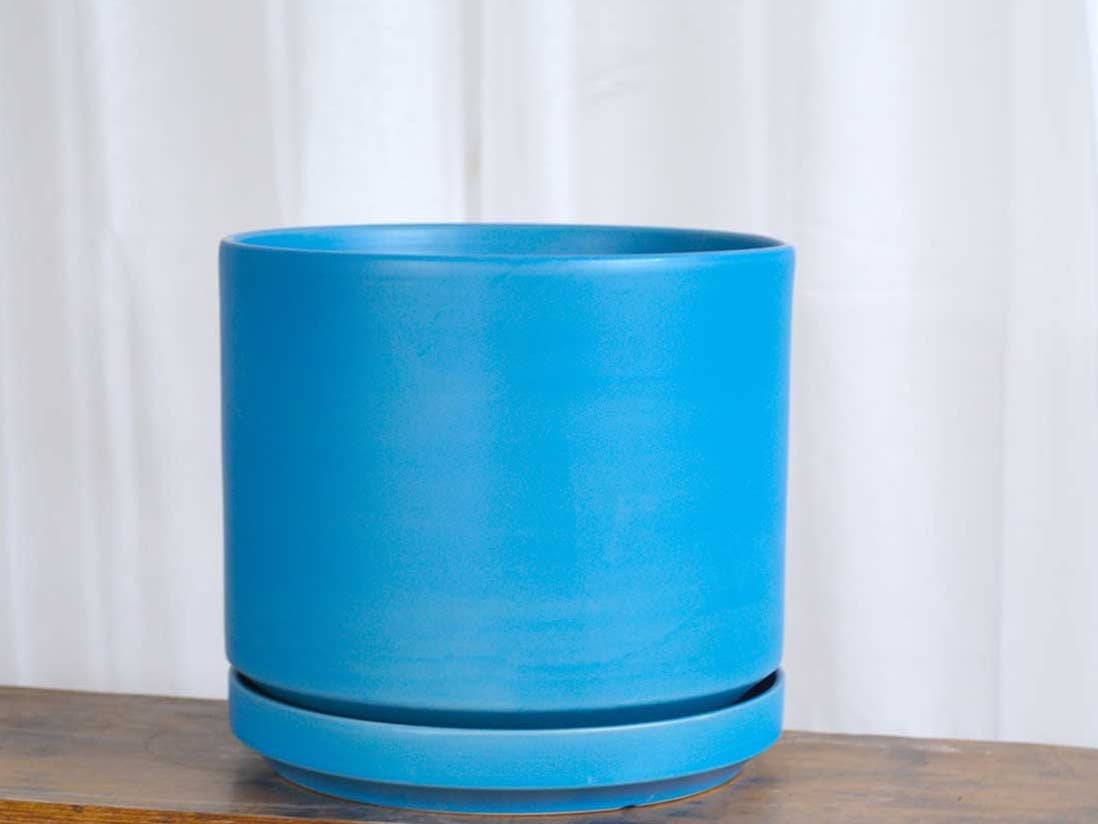 blue planter with saucer 14in Sapphire Blue Modern Planter with Saucer – Paraíso Plant Studio