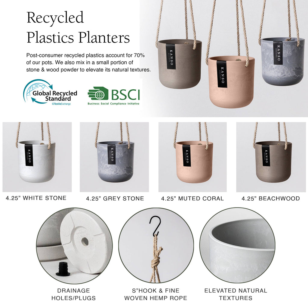 4in Hanging Planter - Beachwood Stone Recycled Plastic