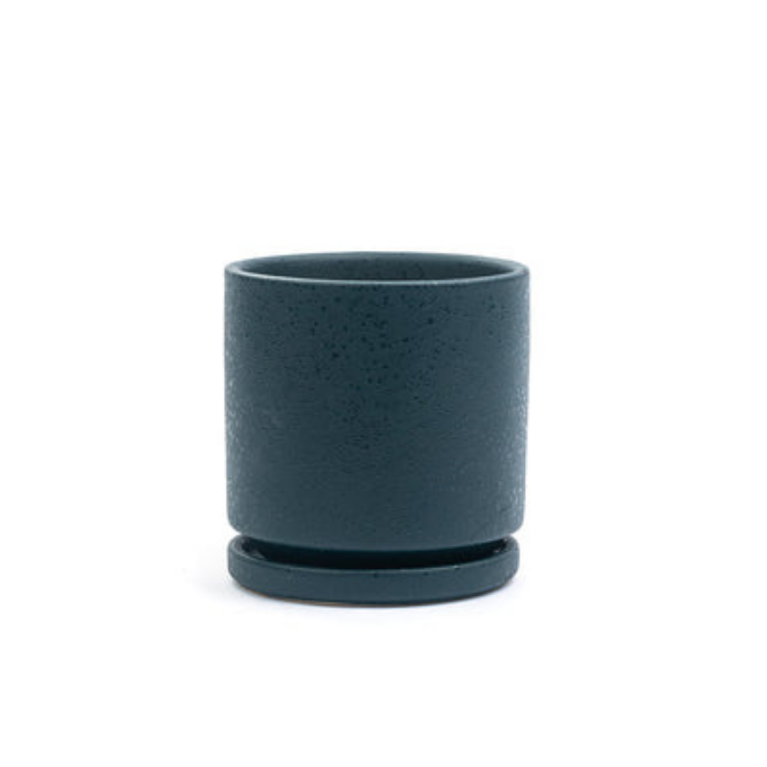 4.5in Gemstone Cylinder Pot With Saucer - Multiple Color Options
