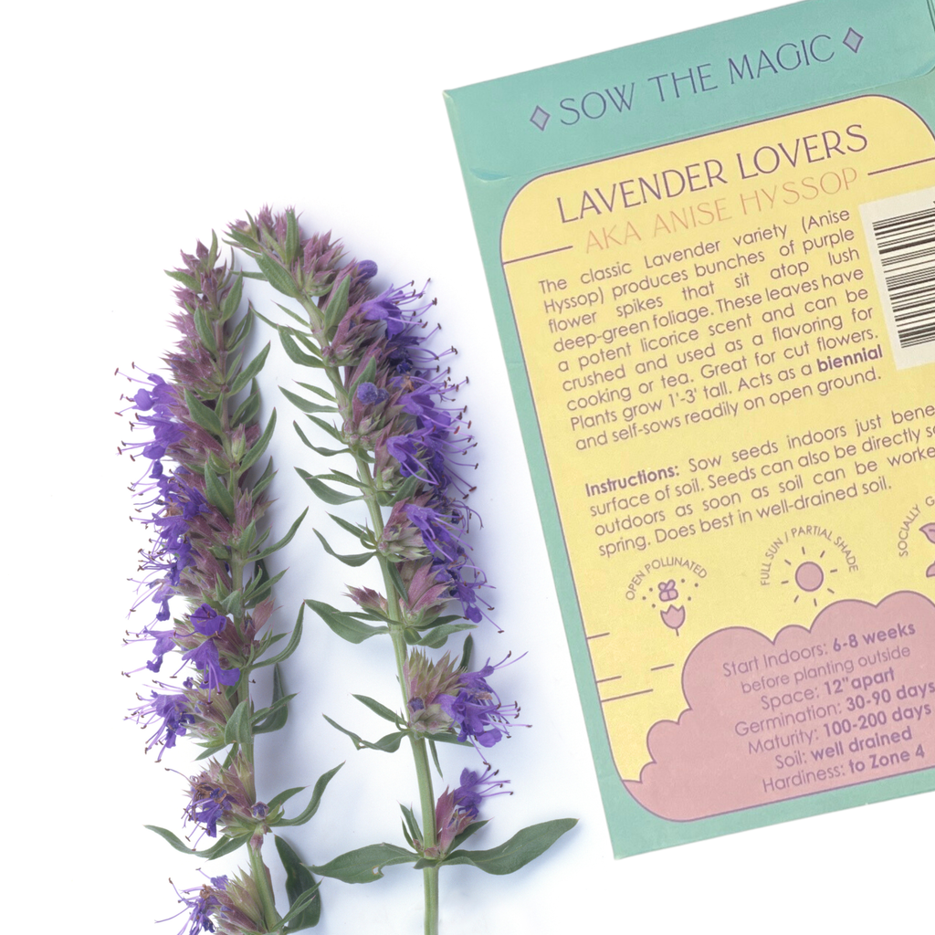  Back of Lavender Lovers Tarot Garden + Gift Seed Packet with lavender stems