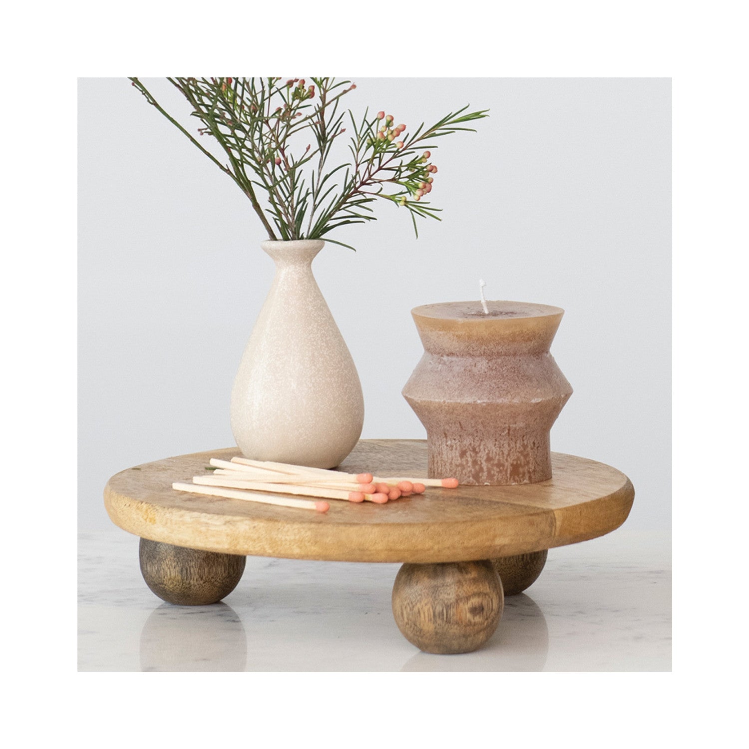 9in Mango Wood Pedestal Stand