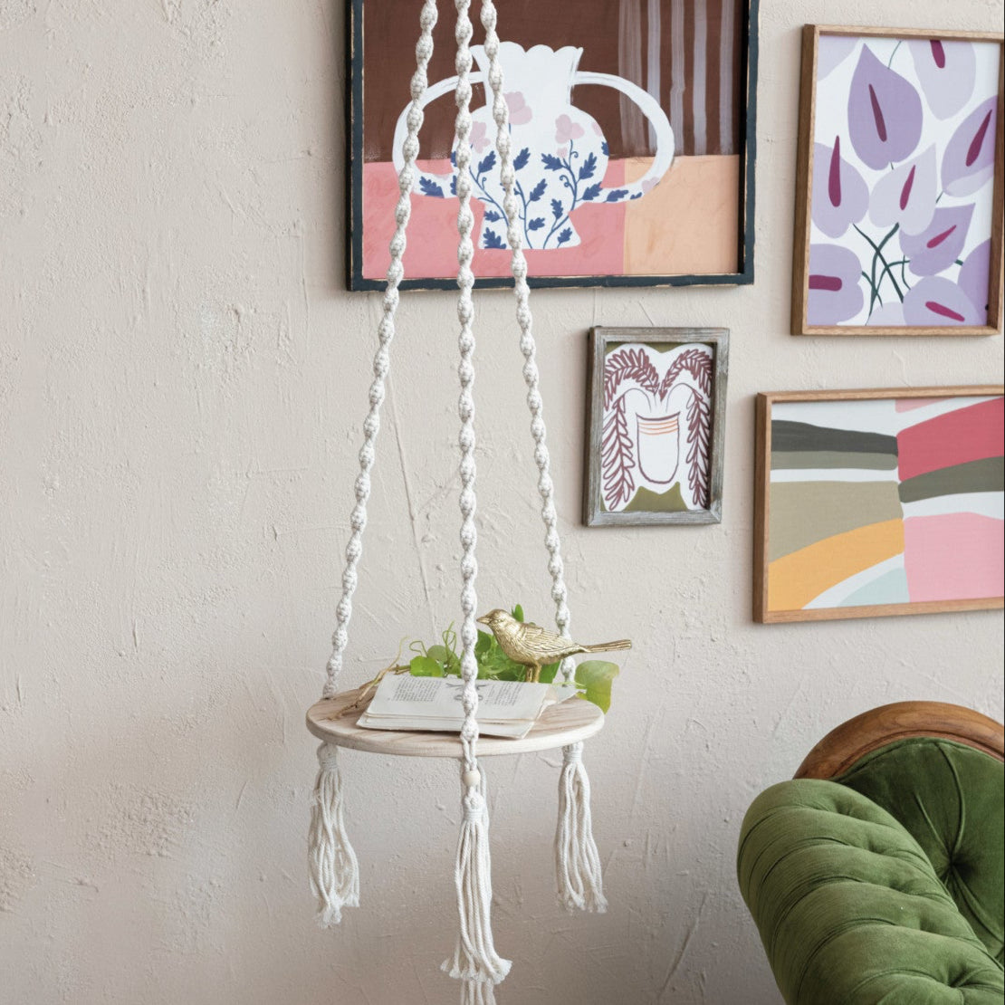 macrame plant hanger with wooden base Wood & Cotton Macrame Plant Hanger/Shelf – Paraíso Plant Studio