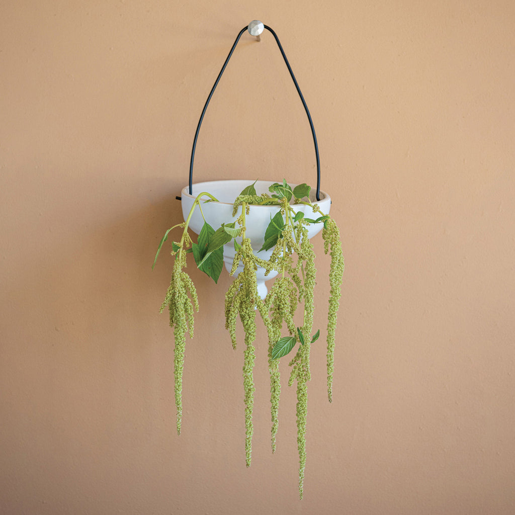 8in White Contemporary Hanging Planter