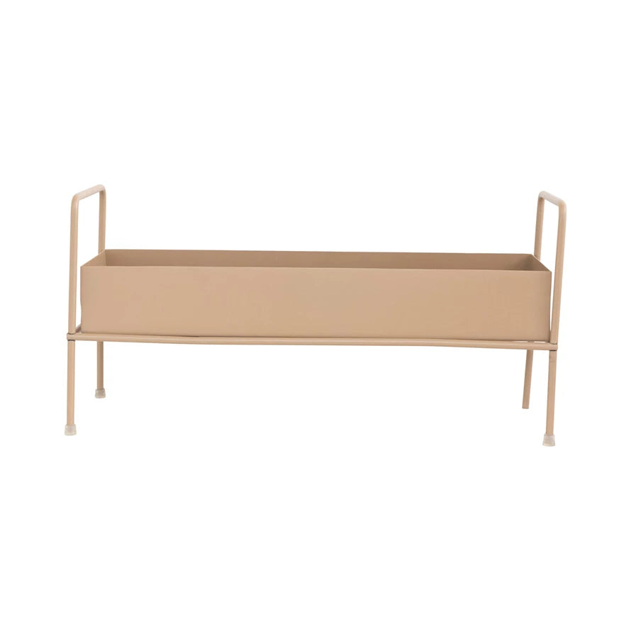 light tan colored rectangular planter with stand