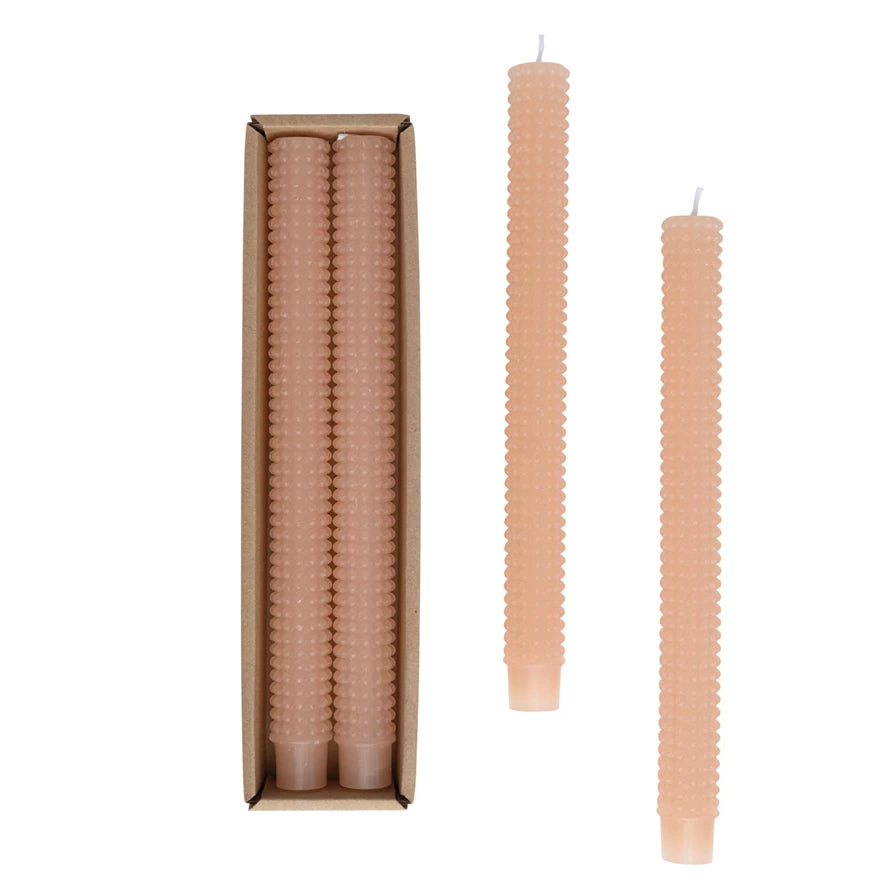 Peach Unscented Hobnail Taper Candles, Set of 2