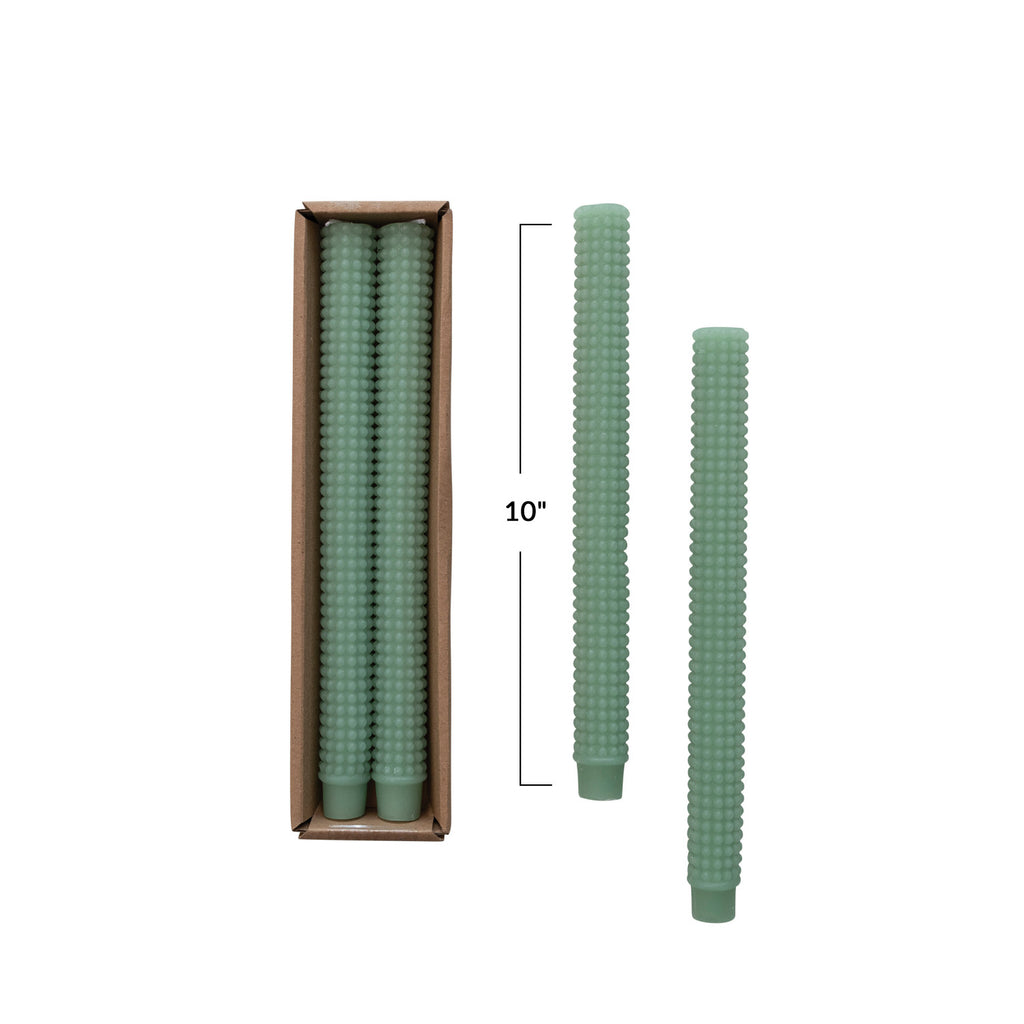 Mint Unscented Hobnail Taper Candles, Set of 2