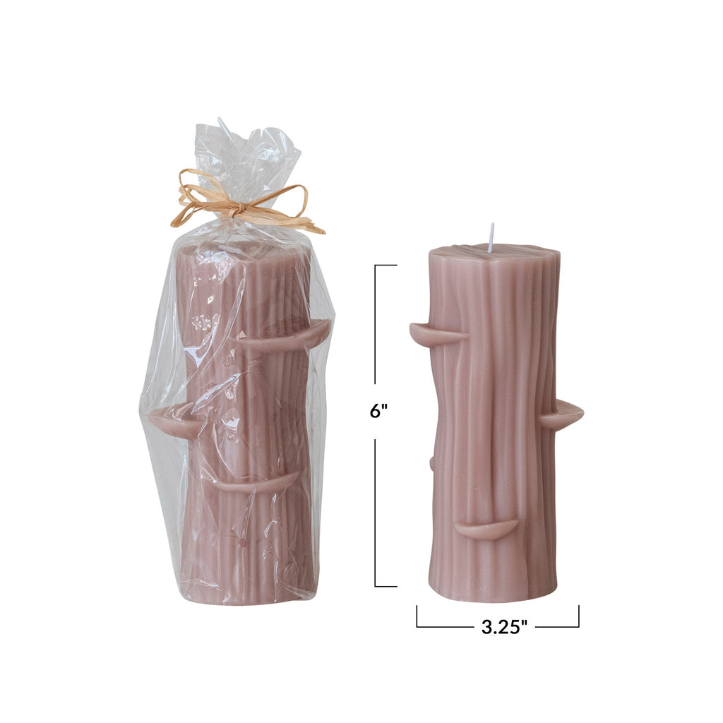 Mushroom Log Candle - Unscented Natural color in light dusty rose brown 6in tall