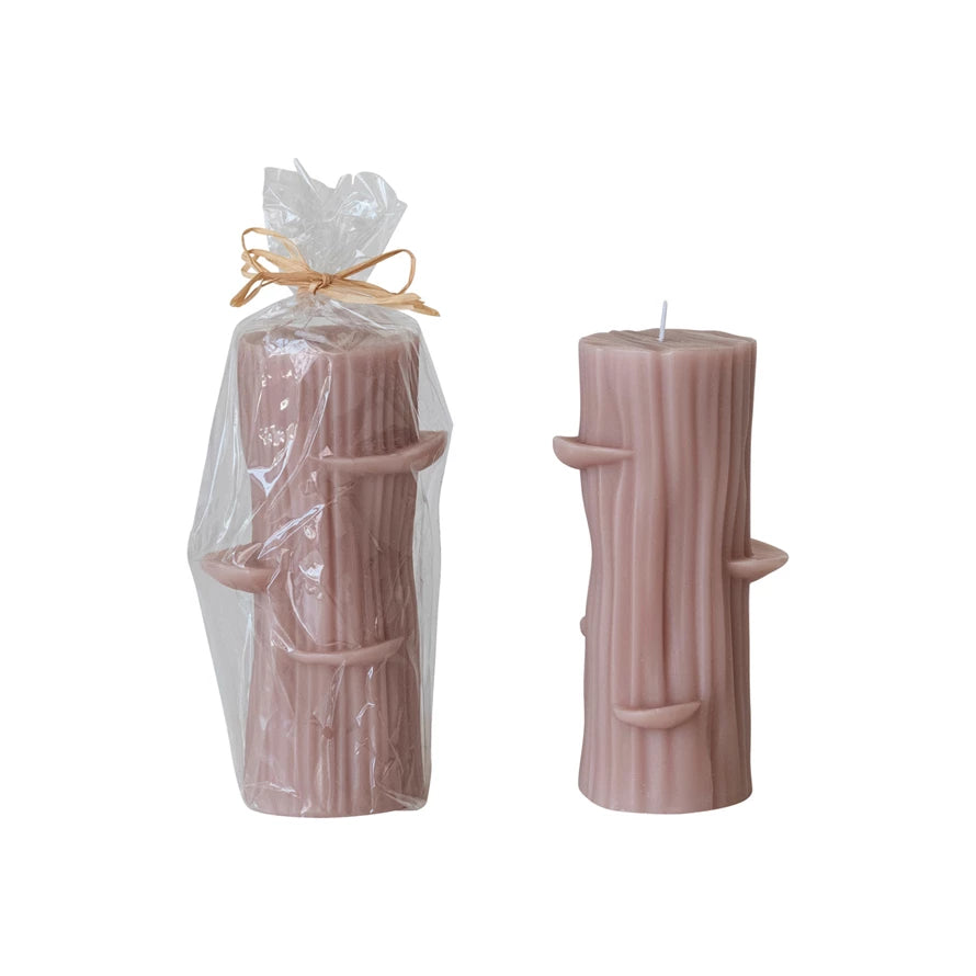 Mushroom Log Candle - Unscented Natural color in light dusty rose brown