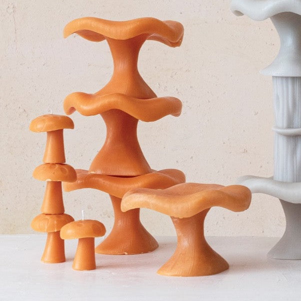  Stack of Mushroom Candles - Unscented  in Orange Spice color
