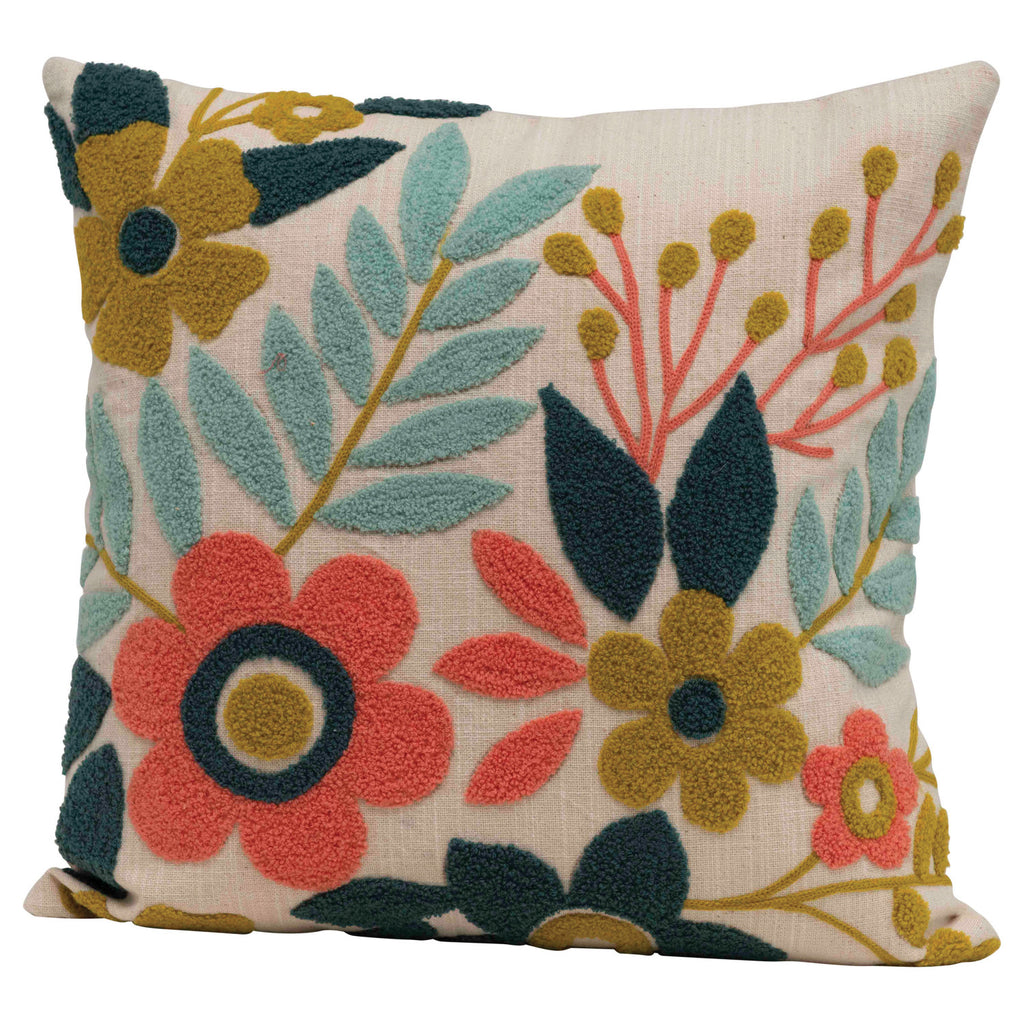 18in Embroidered Floral Pillow