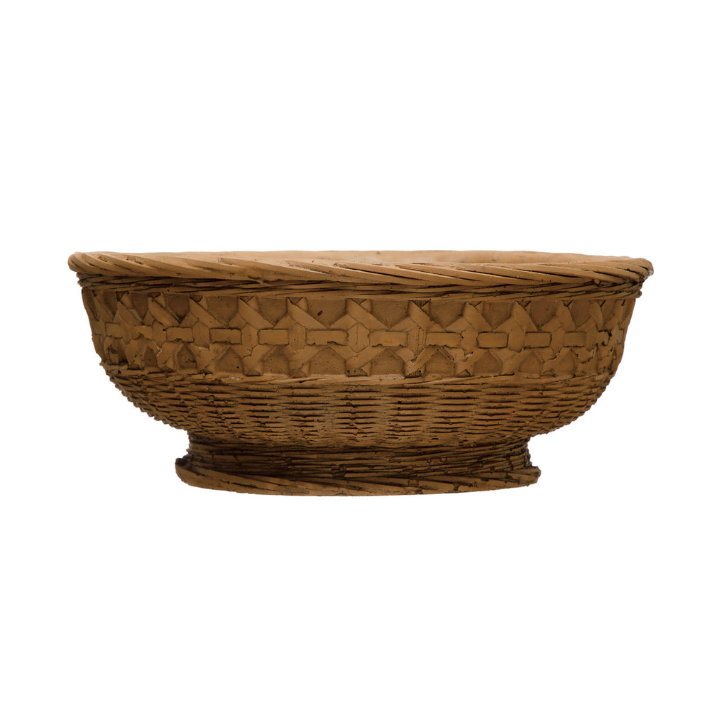 11in Decorative Debossed Cement Bowl/Planter with Woven Design