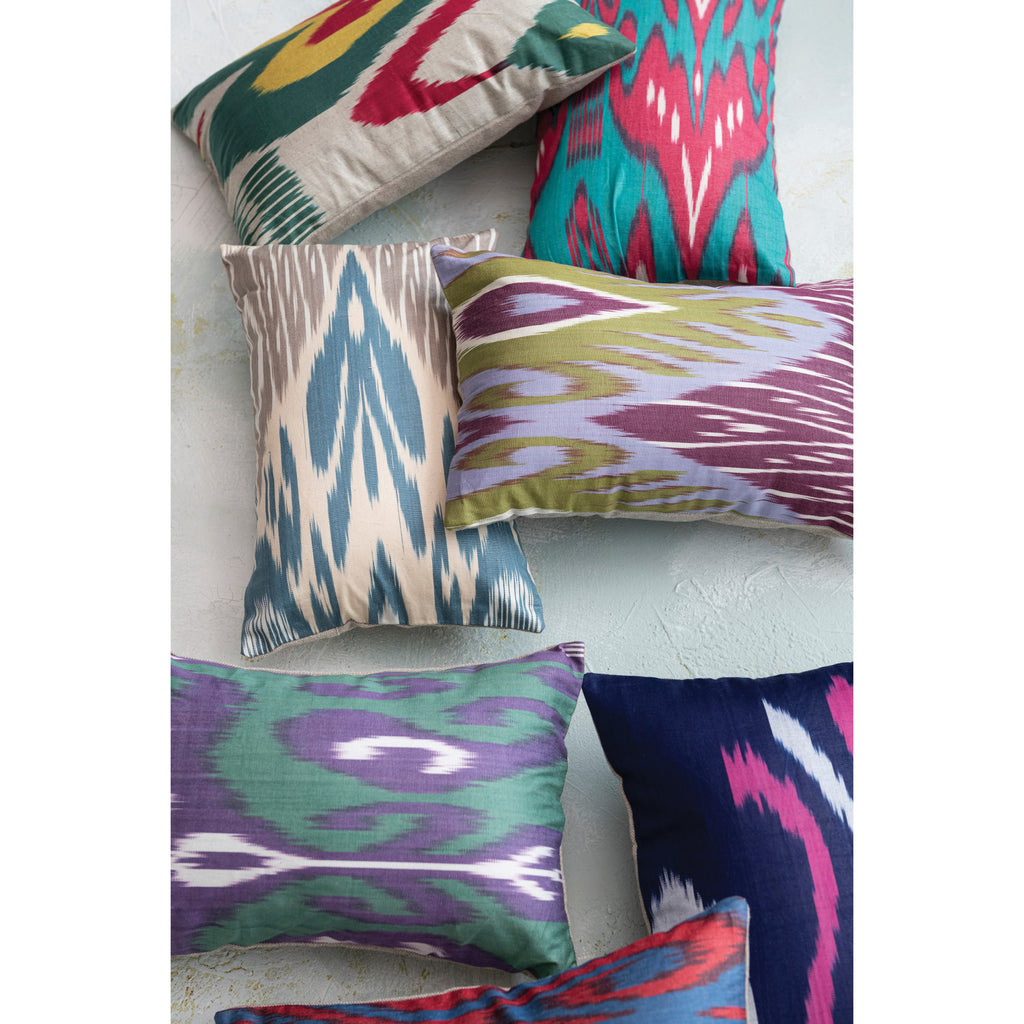 Stack of Ikat Lumbar Pillows in multiple colors