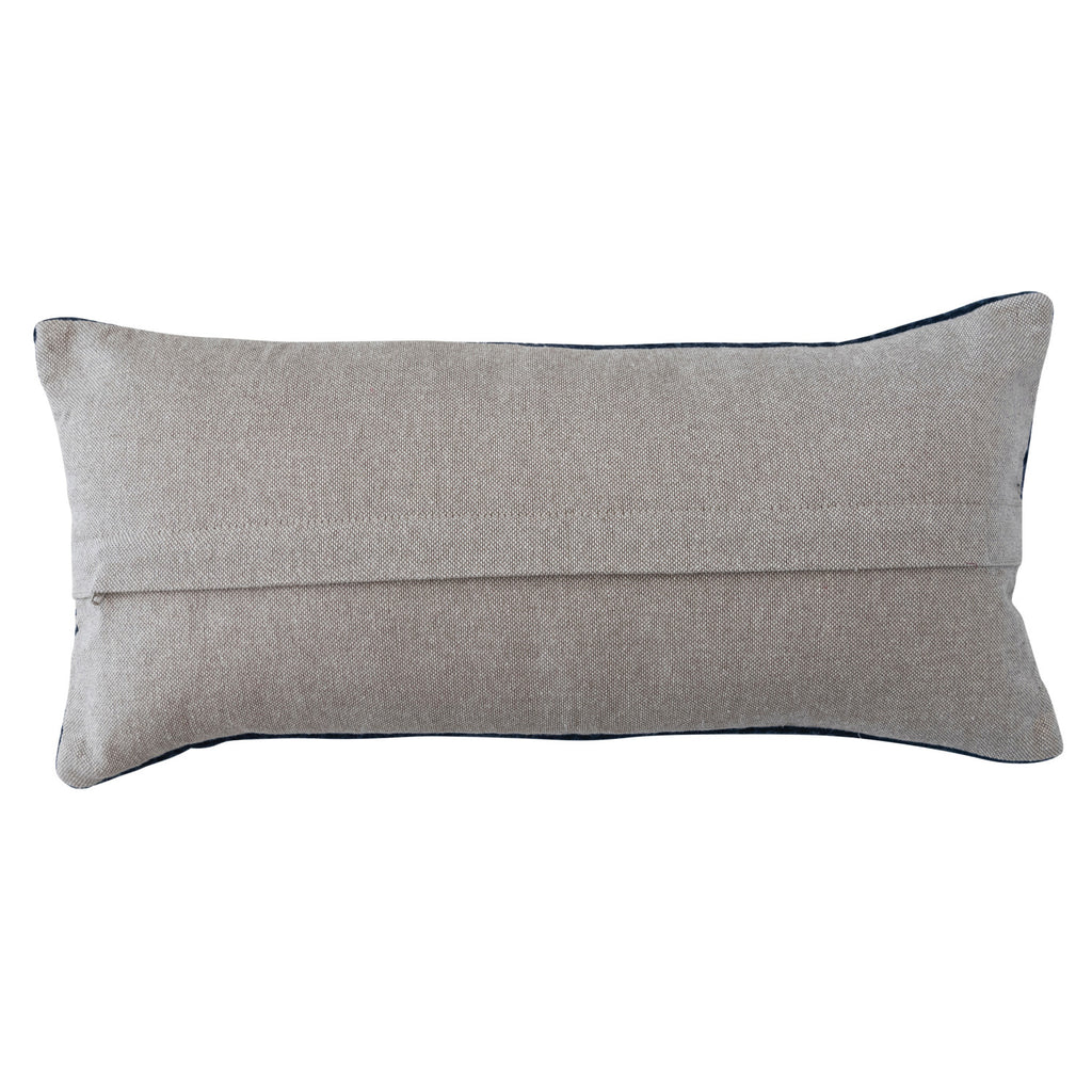 back of lumbar pillow with zipper and neutral colored cotton fabric