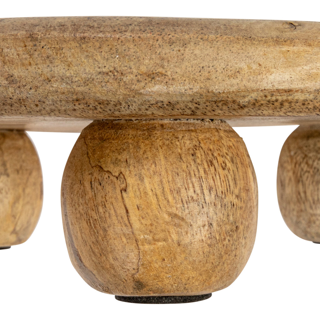 Close up 9in Mango Wood Pedestal with rounded legs
