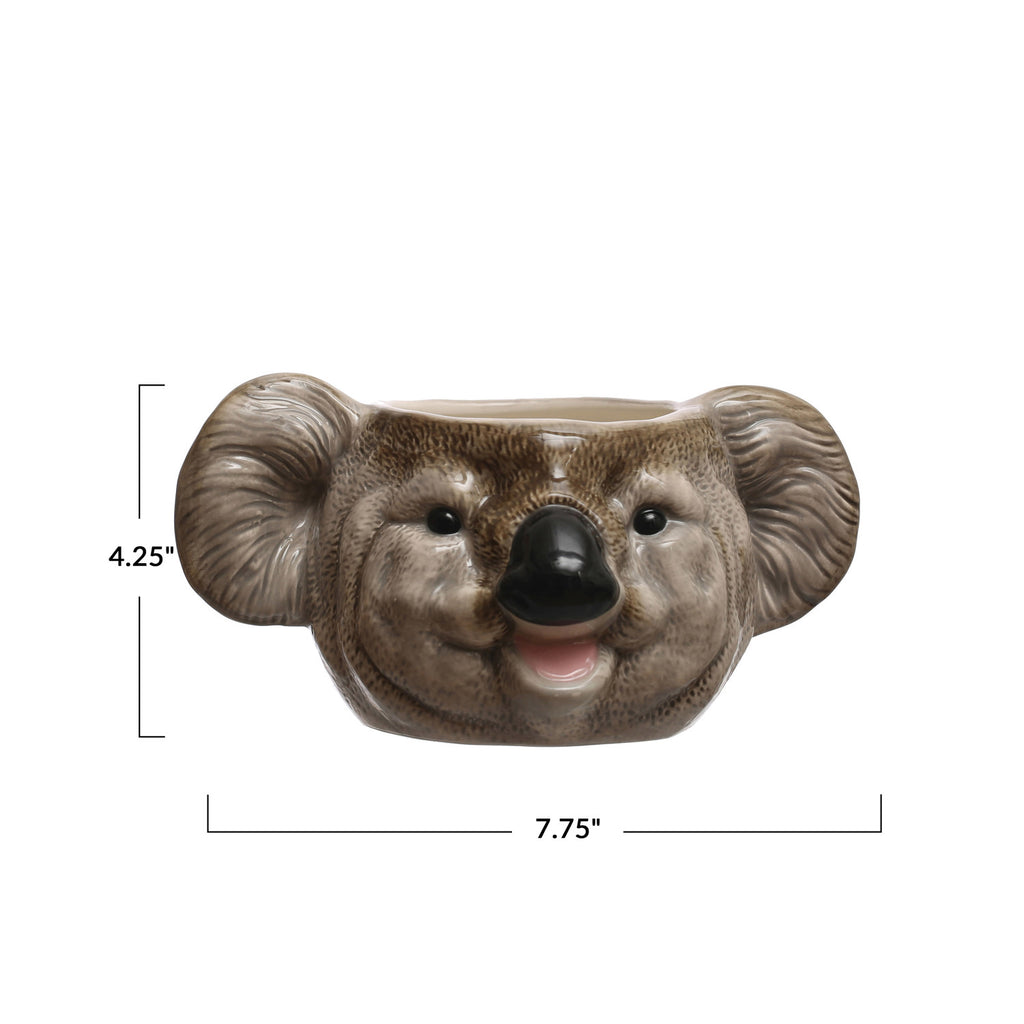 Ceramic Koala Head Planter with dimensions 4.25 x 7.75in