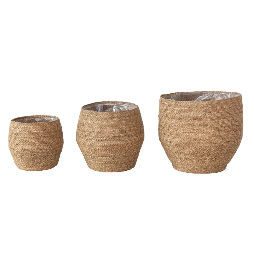 Tapered Woven Seagrass Baskets in three sizes from small 10.25in size to 14in size.