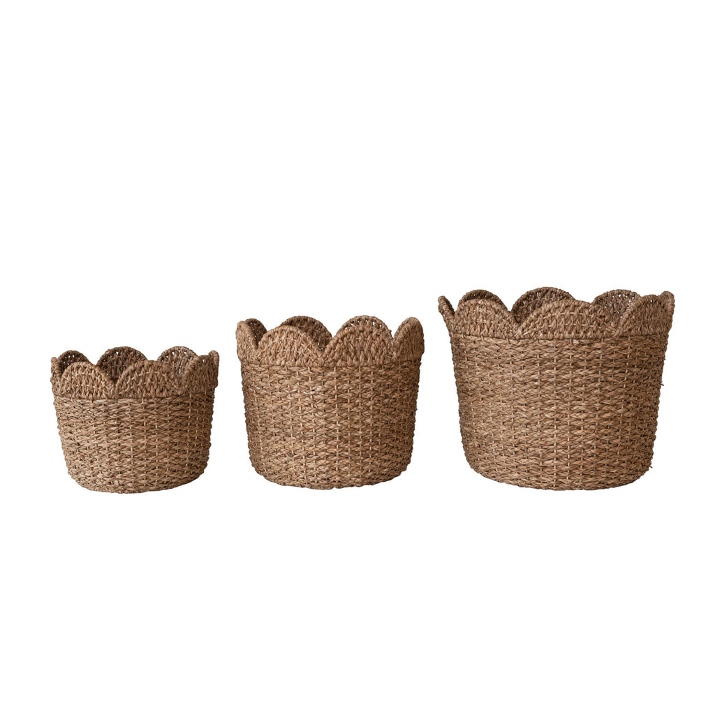 Three Braided Scalloped Baskets in different sizes