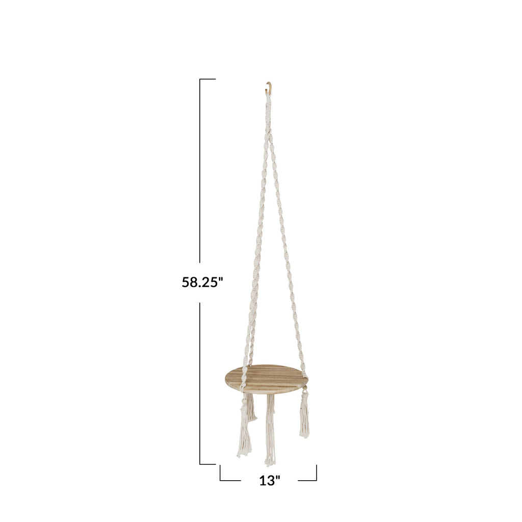 Wood & Cotton Macrame Plant Hanger/Shelf 58in tall by 13in wide