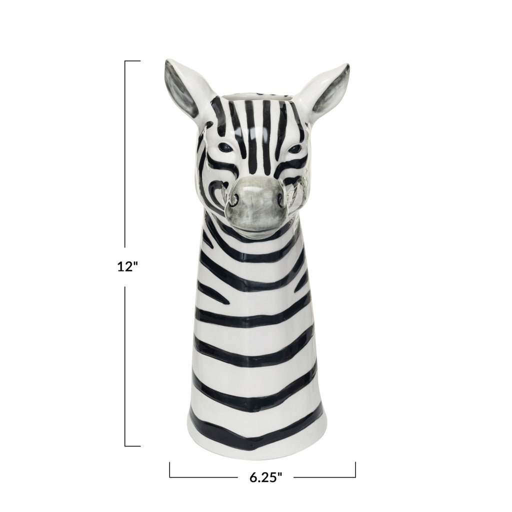 Zebra Hand-Painted Stoneware Vase and 6.25in x 12in dimensions