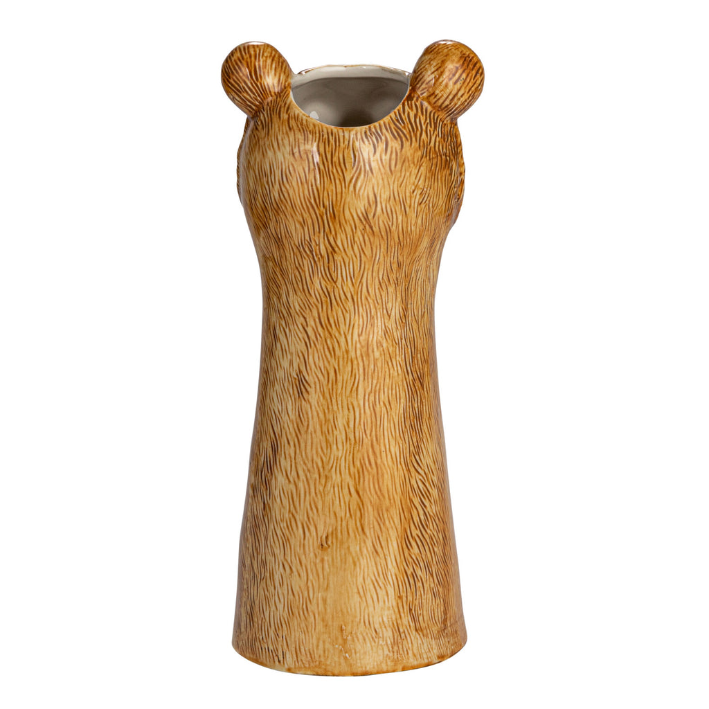 Back of Hand-Painted Stoneware Bear Vase