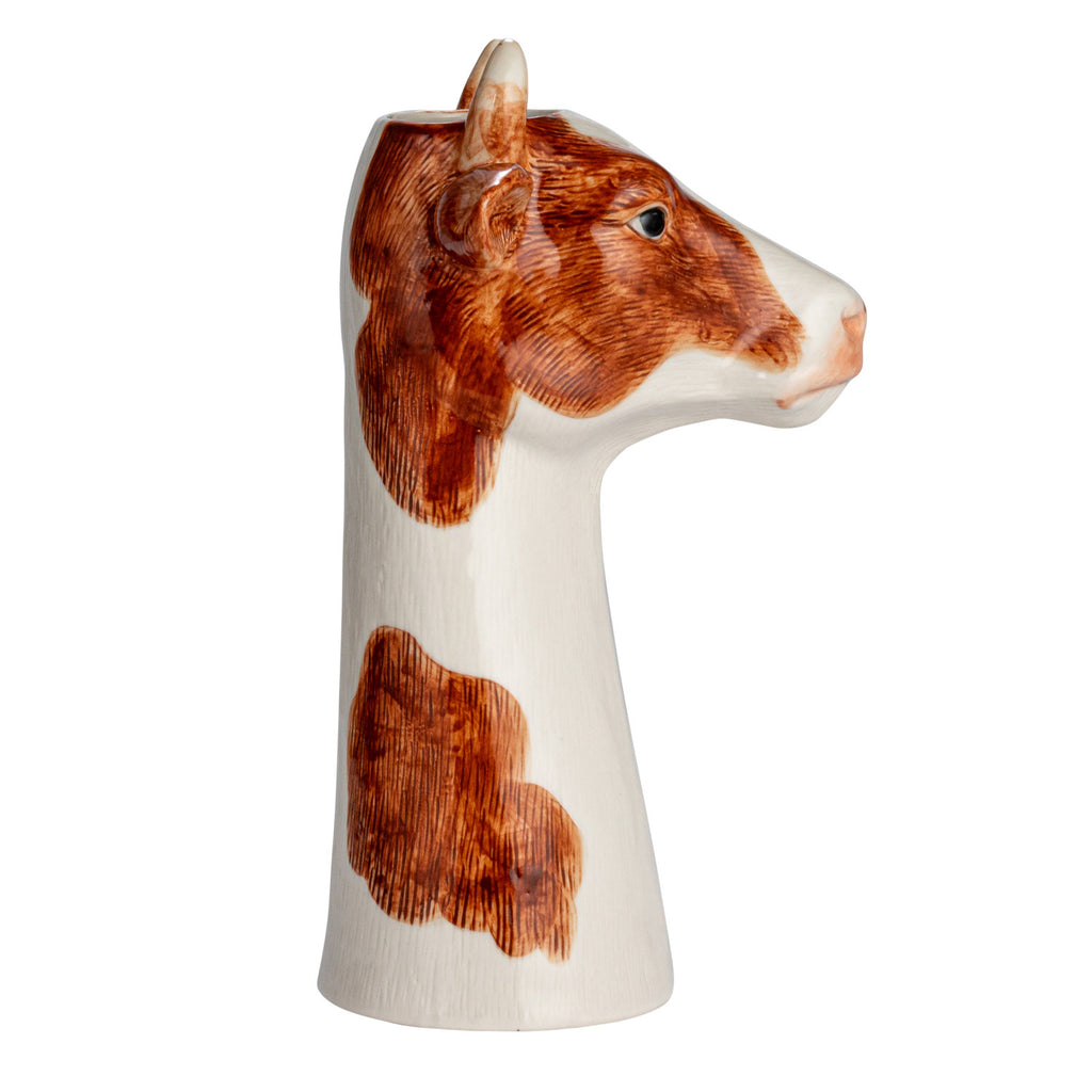 Side View Hand-Painted Stoneware Cow Vase