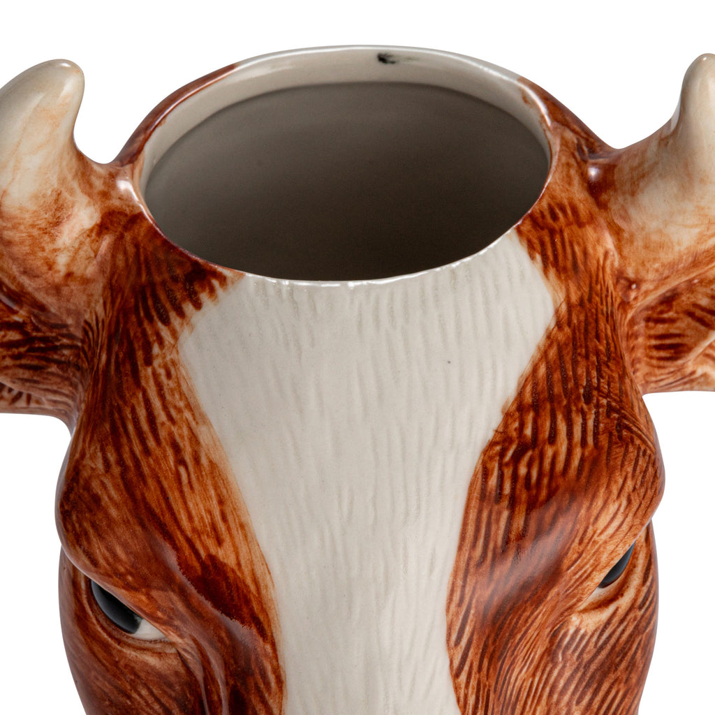 Top view of vase hole of Hand-Painted Stoneware Cow Vase