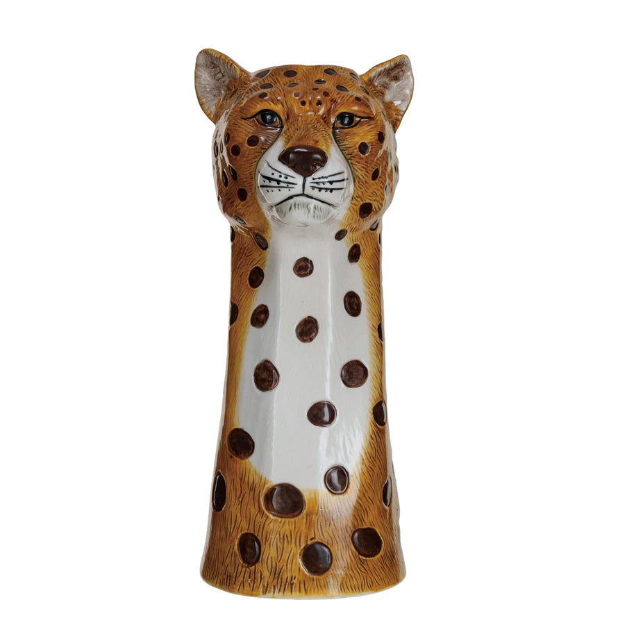 Cheetah Hand-Painted Stoneware Vase