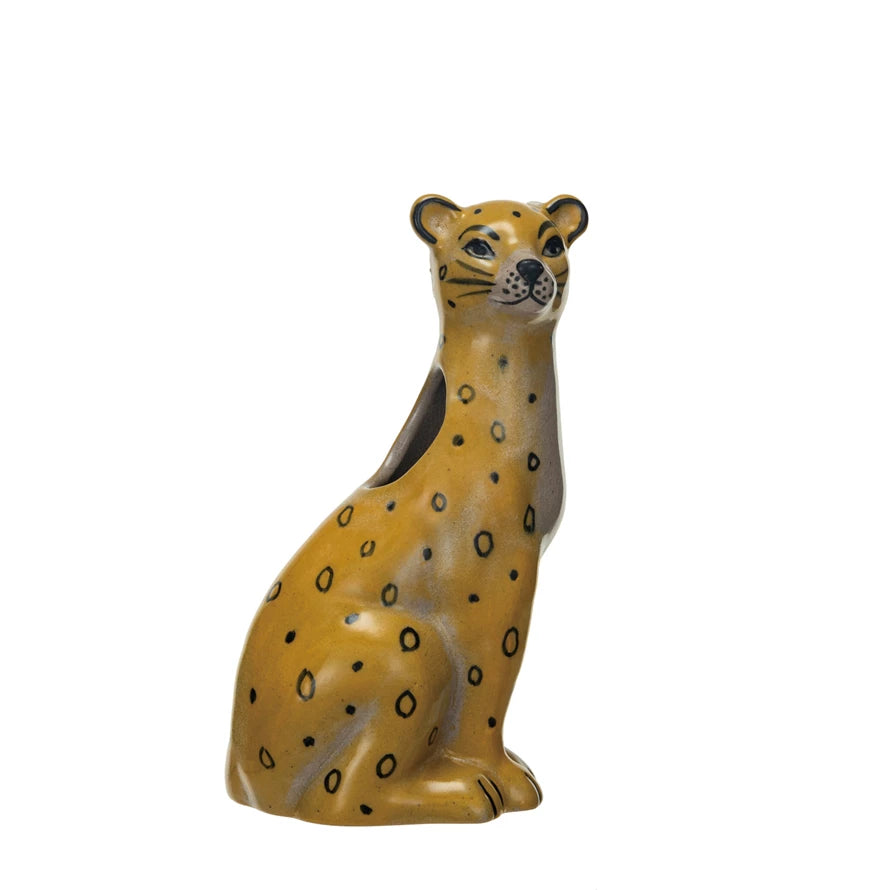 Hand-Painted Stoneware Leopard Vase