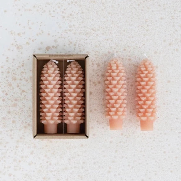 Blush Pinecone Shaped Taper Candles, Set of 2