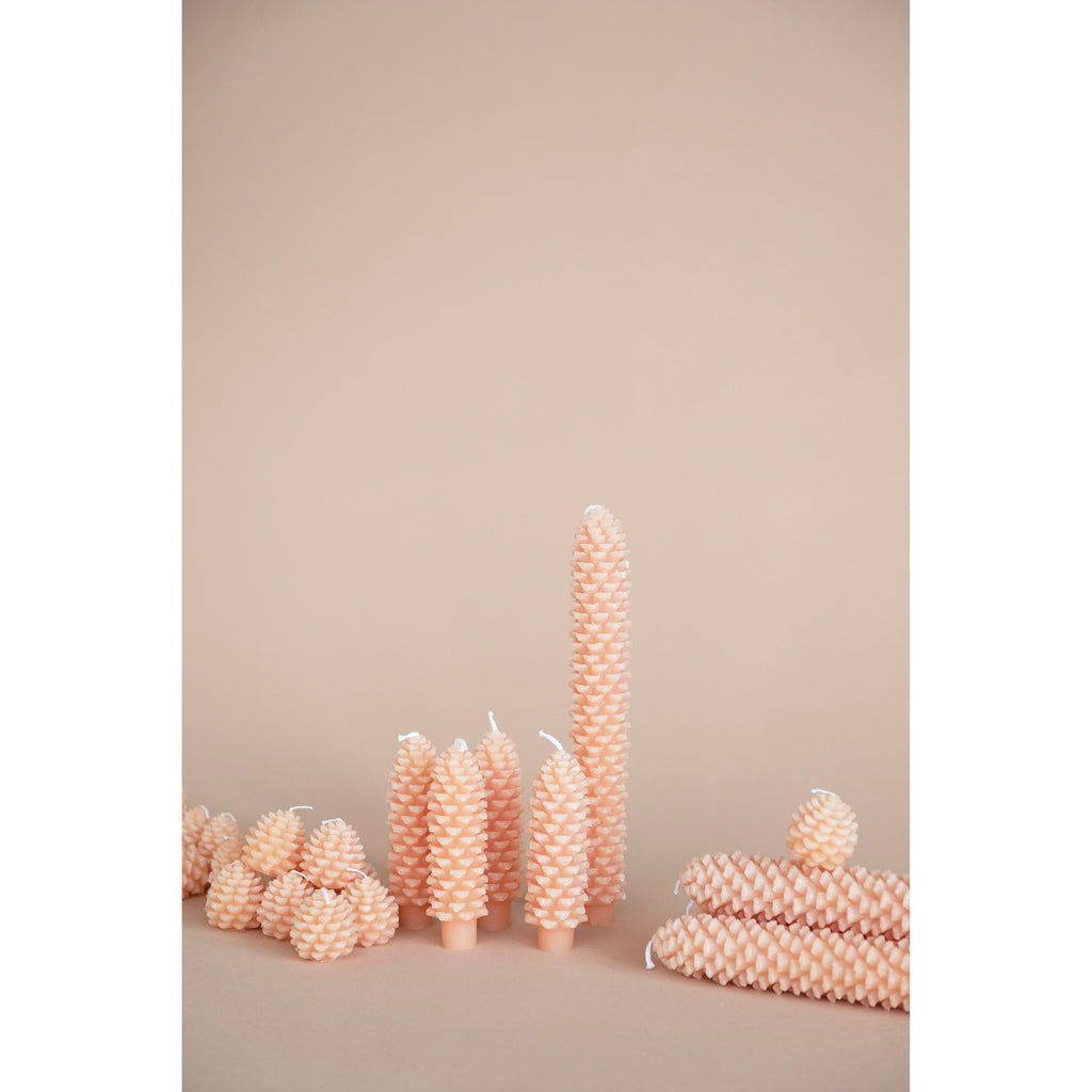 Blush Pinecone Shaped Taper Candles, Set of 2