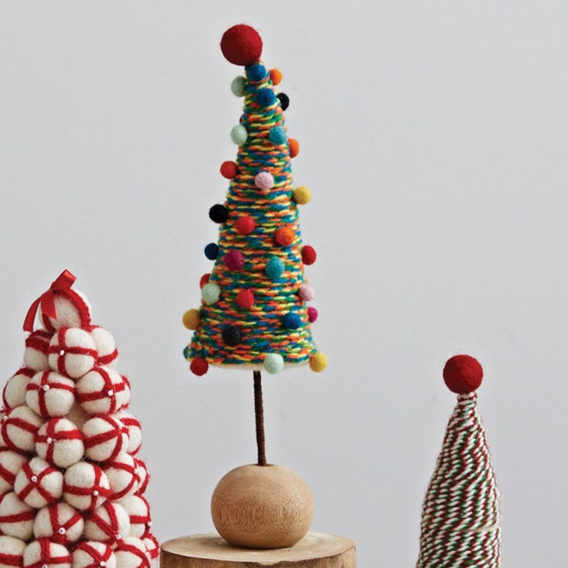 Handmade Wool Felt Tree w/ Pom Poms