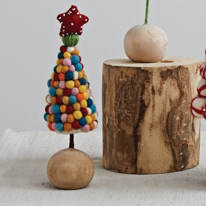 Handmade Wool Felt Pom Pom Tree with Star