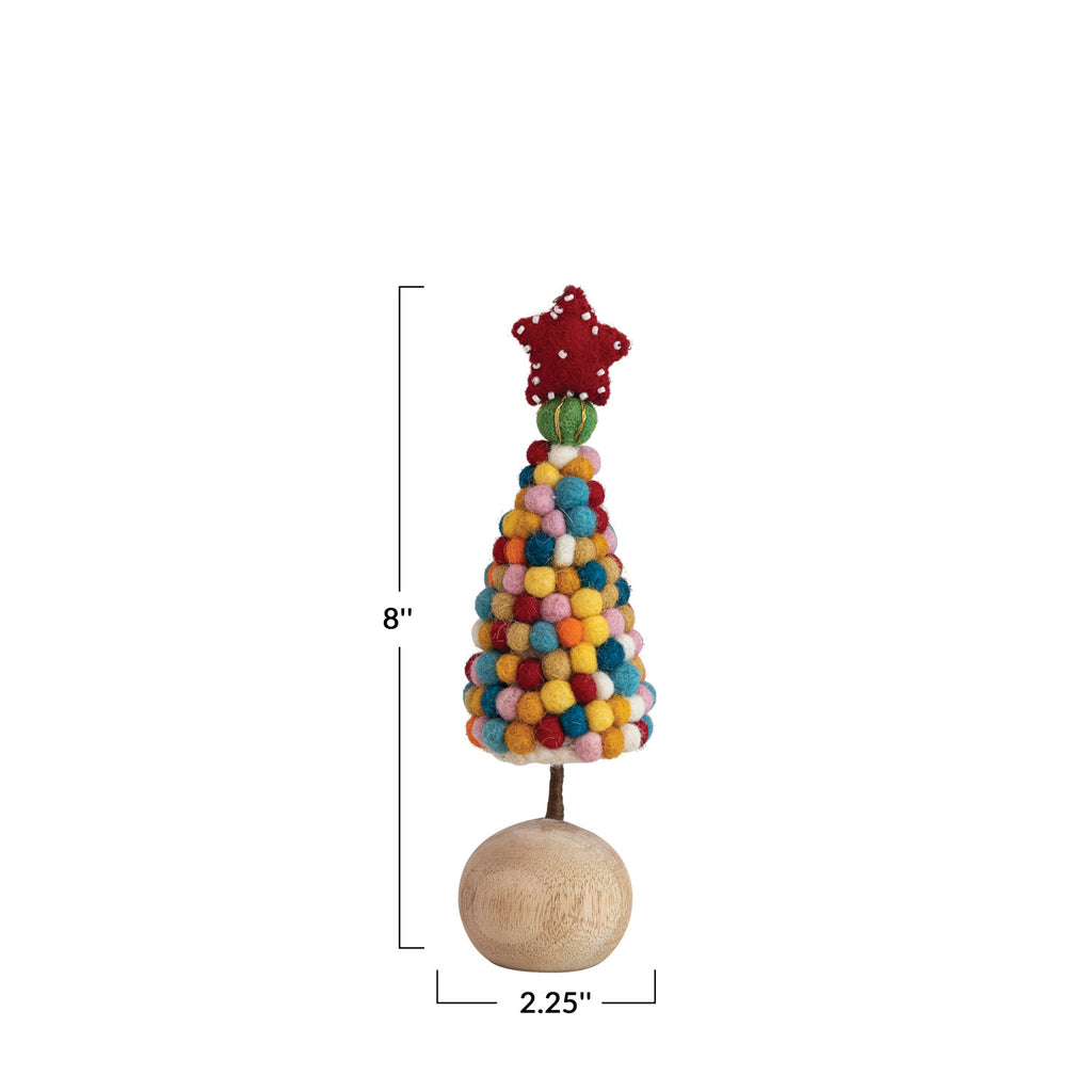 Handmade Wool Felt Pom Pom Tree with Star