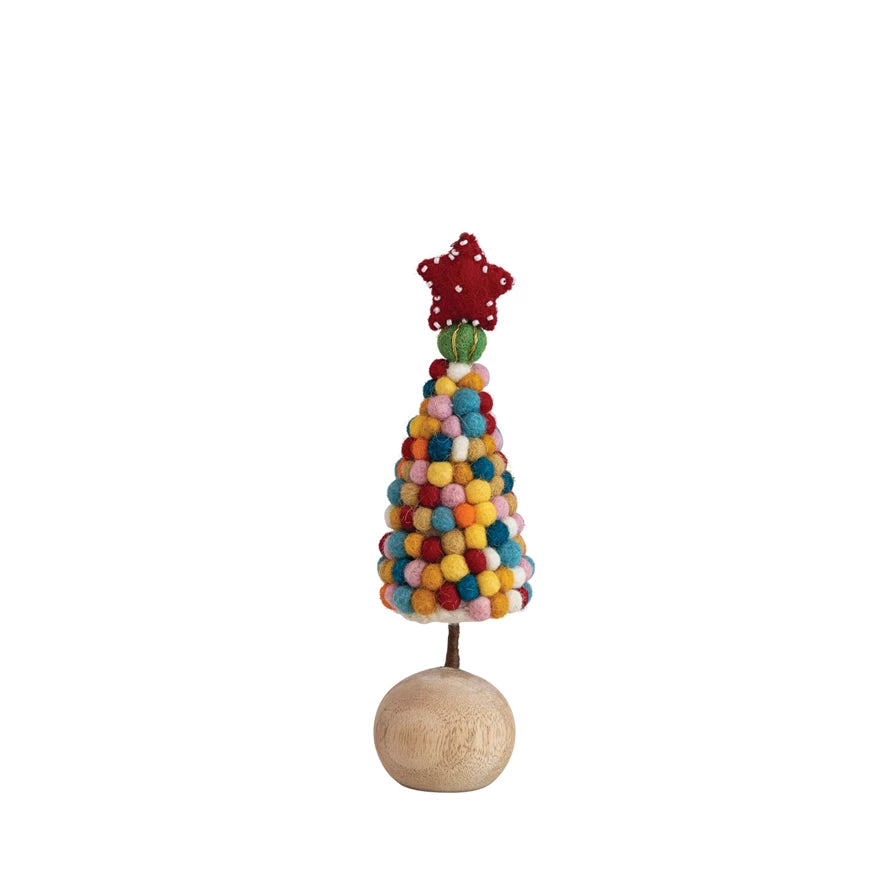 Handmade Wool Felt Pom Pom Tree with Star