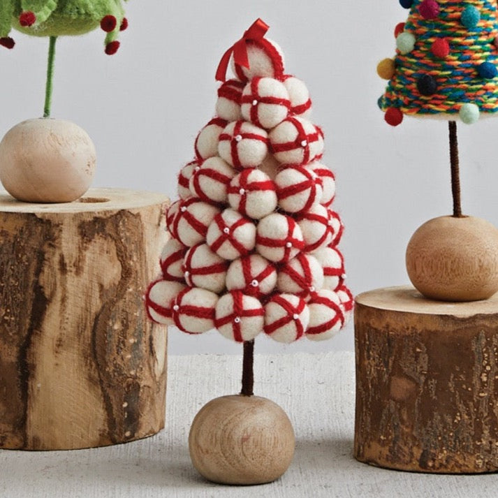 Handmade Wool Felt Pom Pom Tree Red & white