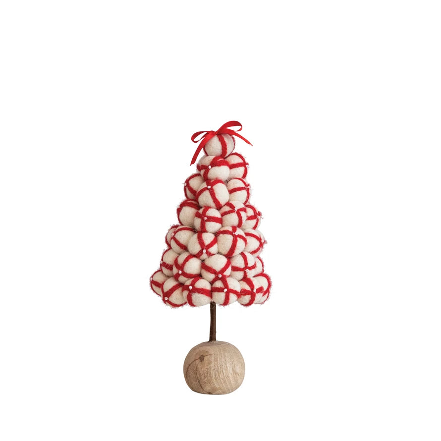 Handmade Wool Felt Pom Pom Tree Red & white