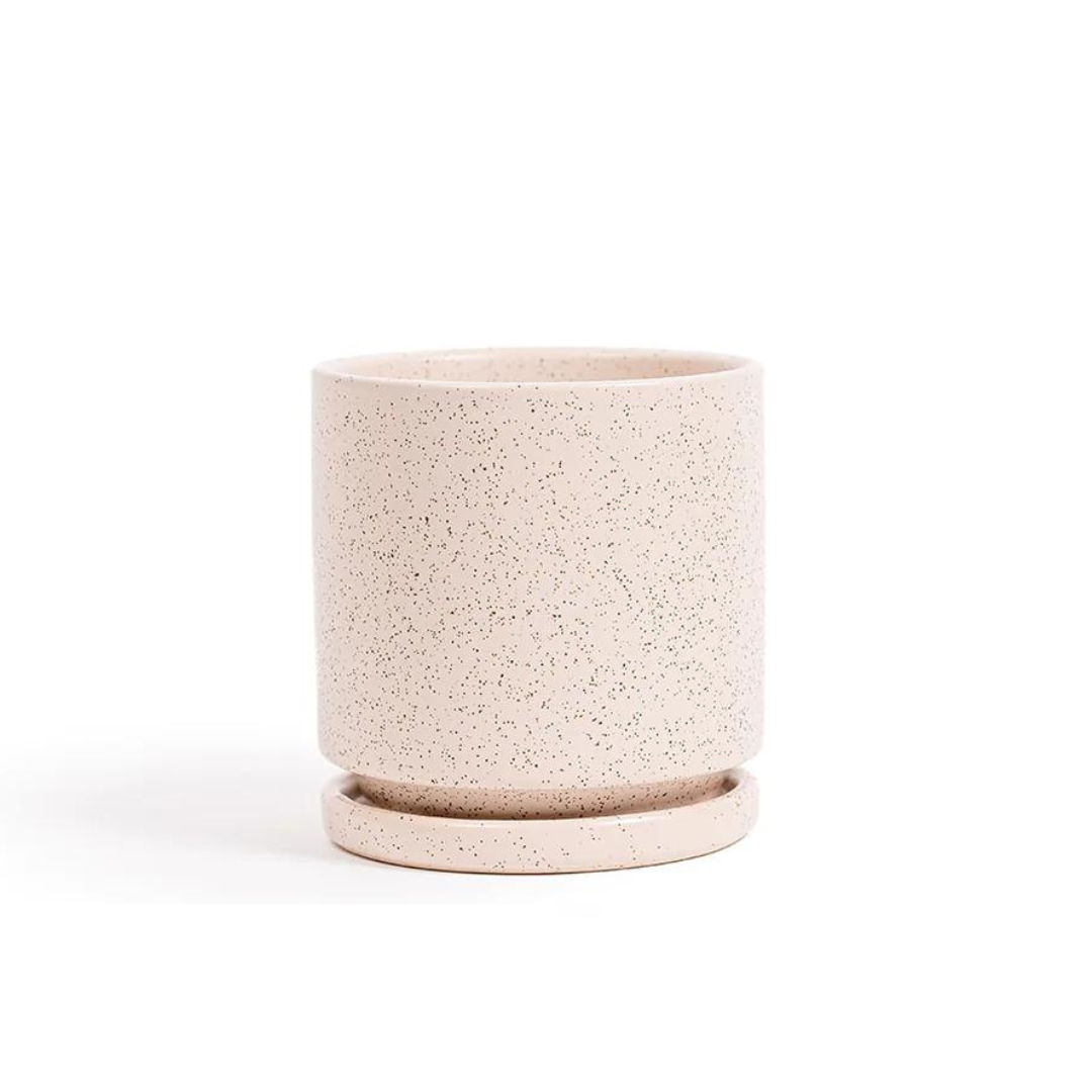 8in Gemstone Cylinder Pot With Saucer - Multiple Color Options