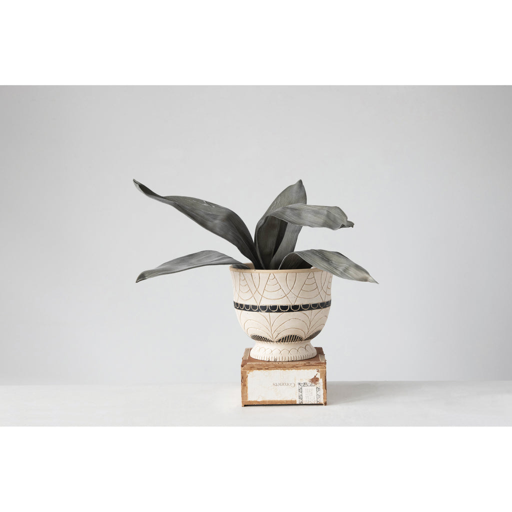 8in Hand-Painted Embossed Footed Planter