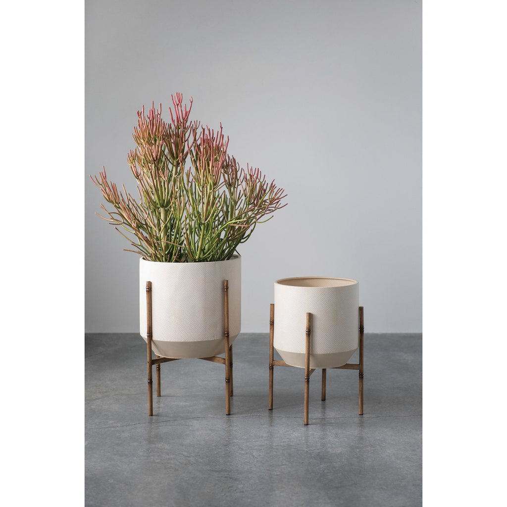13-15in Embossed Metal Planter with Stand