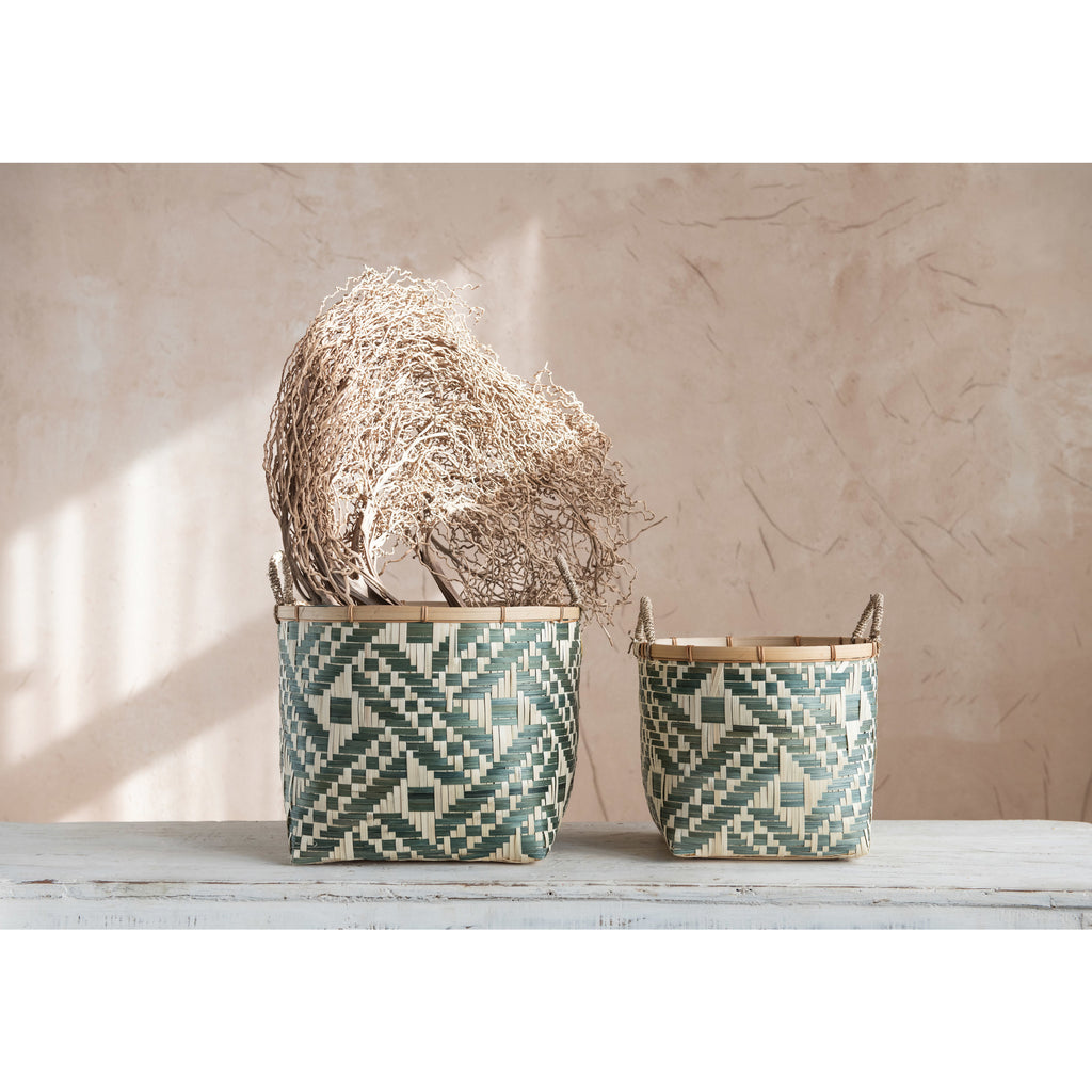 11-13in Hand-Woven Bamboo Baskets with Handles