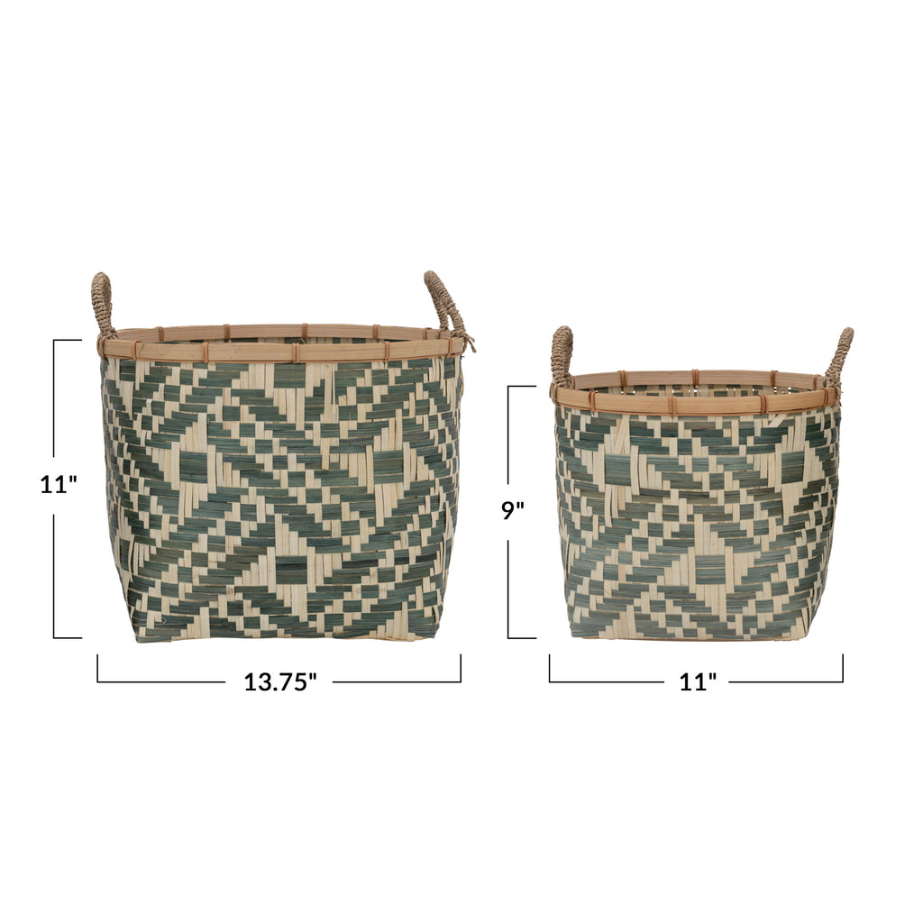 11-13in Hand-Woven Bamboo Baskets with Handles