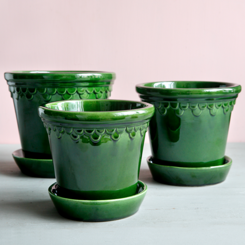 green ceramic plant pot Bergs Potter Emerald Green Glazed Copenhagen Pots 12cm Terracotta