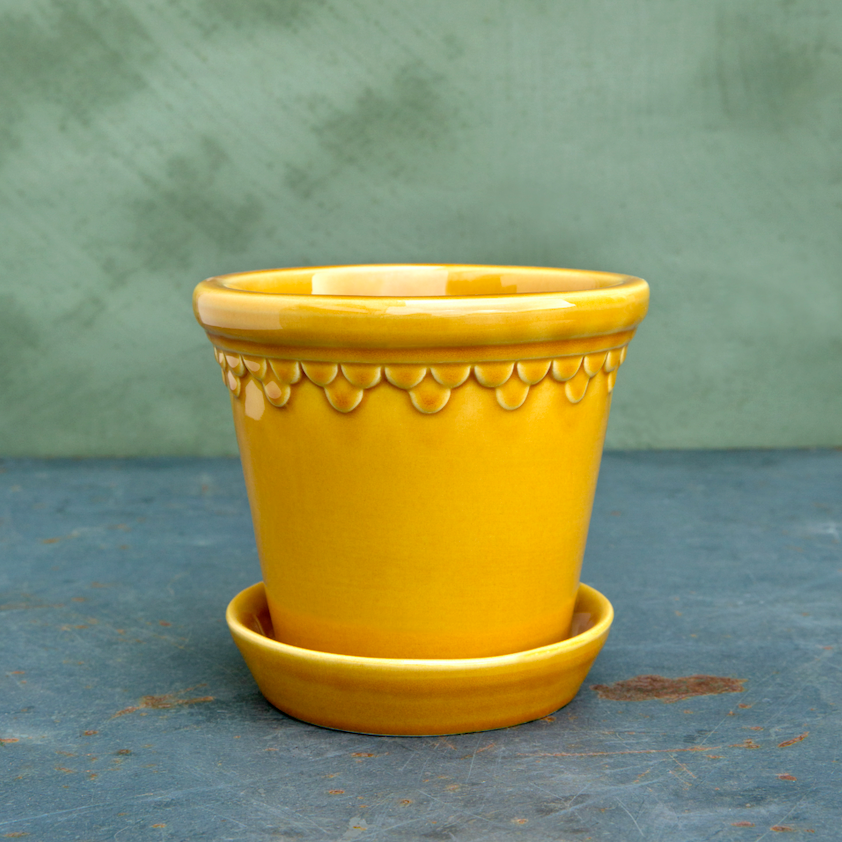 yellow glazed plant pot Amber Yellow Glazed Castle Pot & Saucer