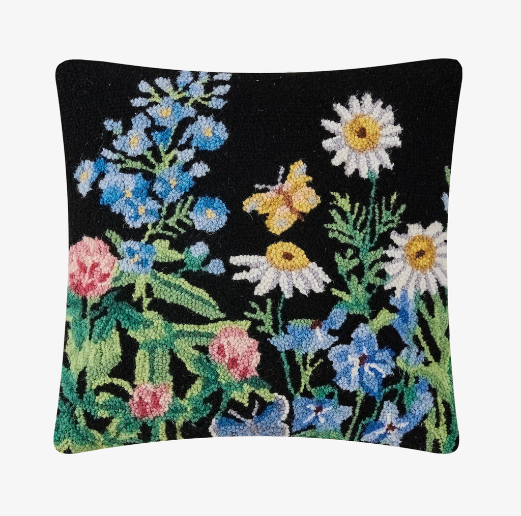 Summer Wildflower Meadow with Black background Hook Pillow
