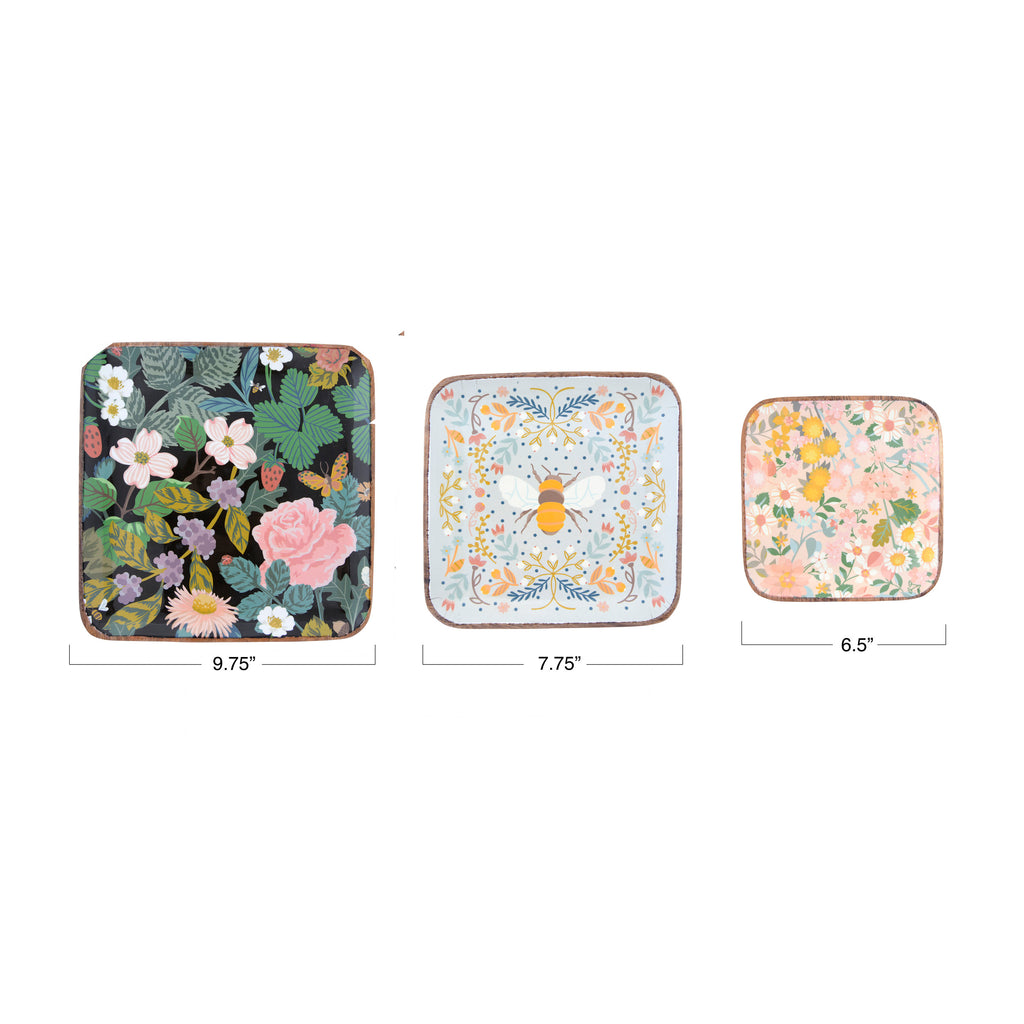 Enameled Wood Trays with Florals