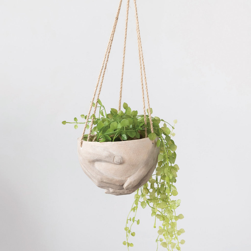 4in Hanging Resin and Cement Planter with Hands