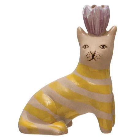 Yellow Striped cat with purple flowers